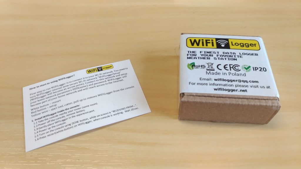 Embalagem do WifiLogger e manual de configuração